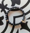 Men's Black Labradorite and onyx stretch bracelet