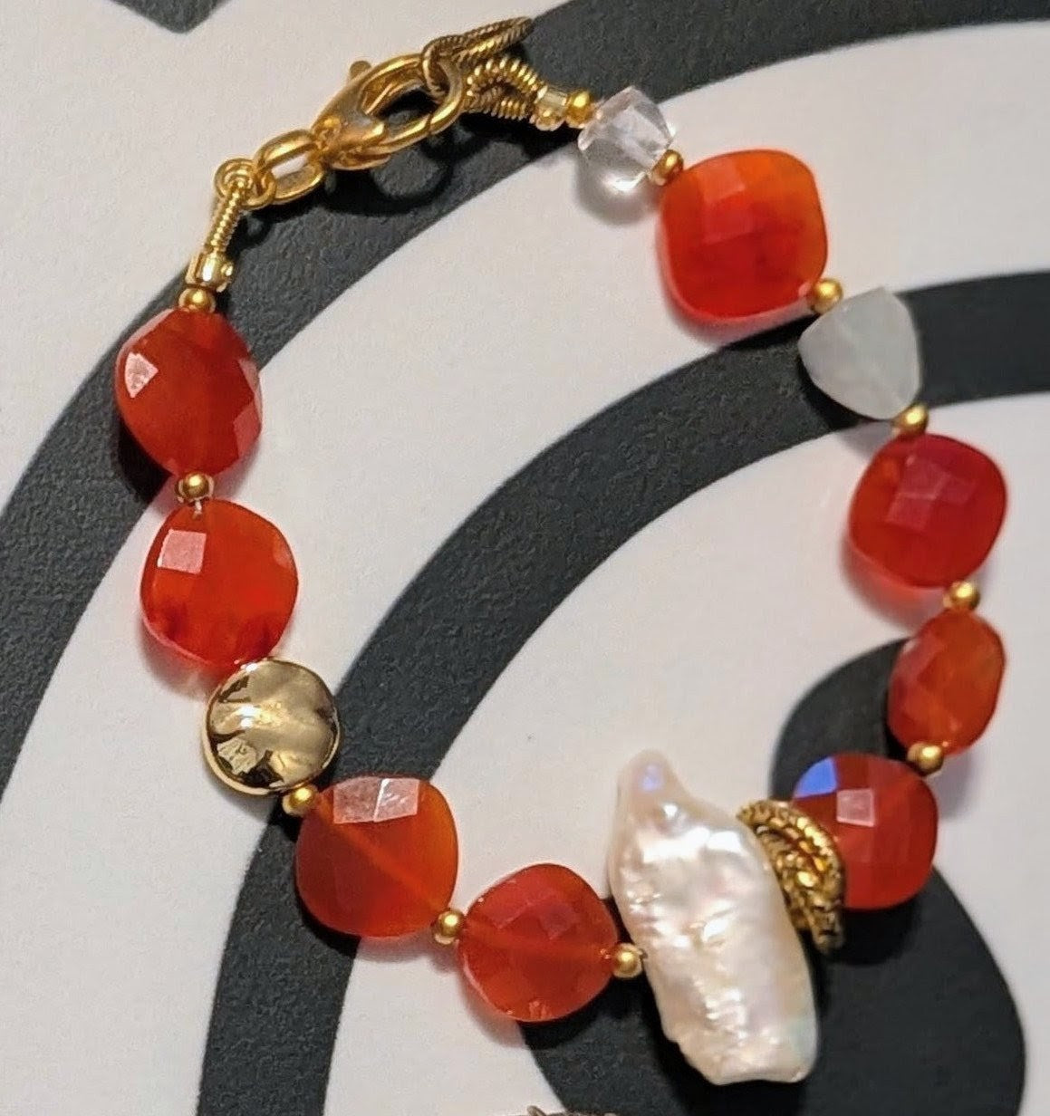 Mexican Fire Opal and Freshwater Pearl bracelet
