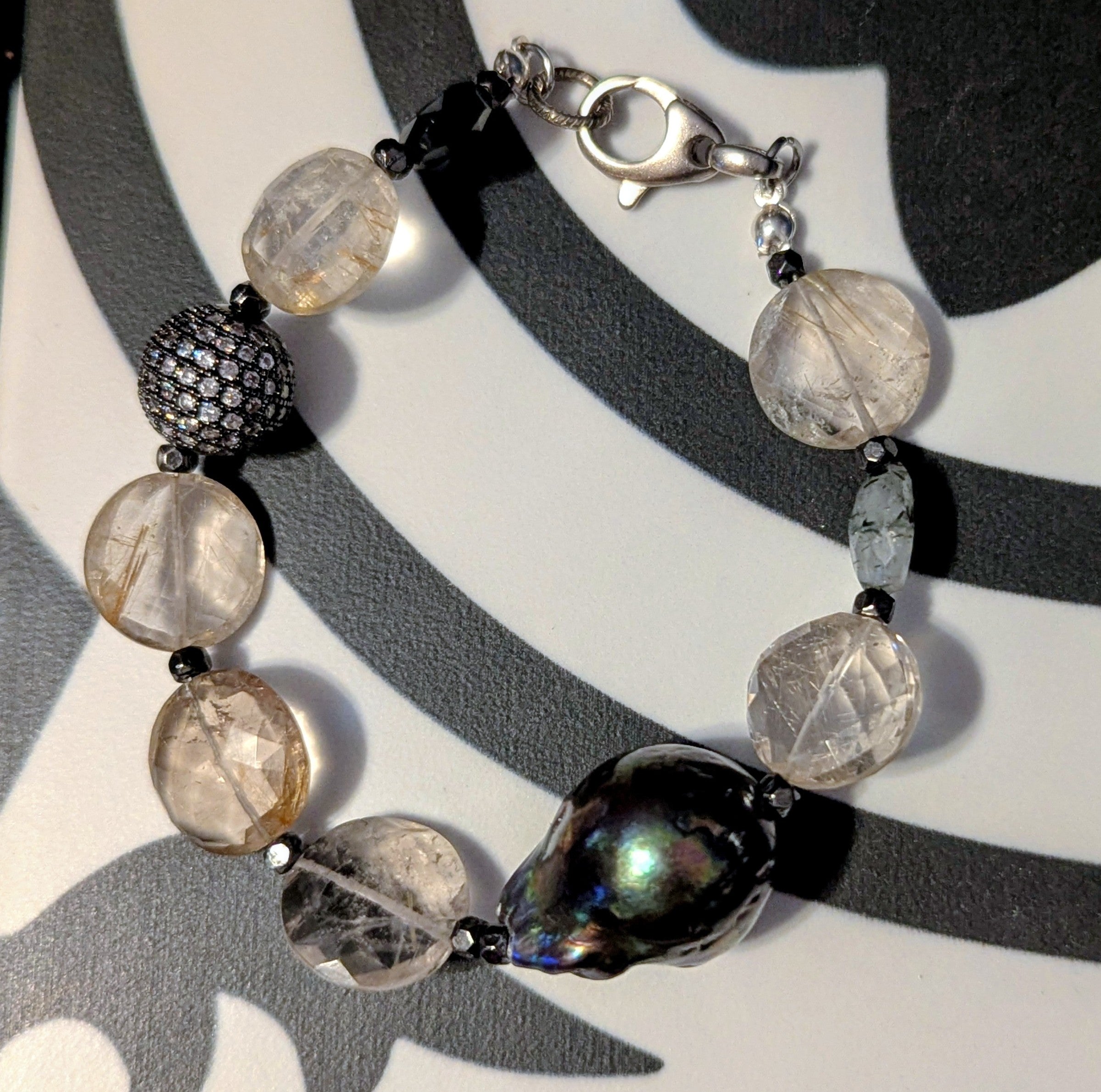 Quartz and Peacock Pearl bracelet