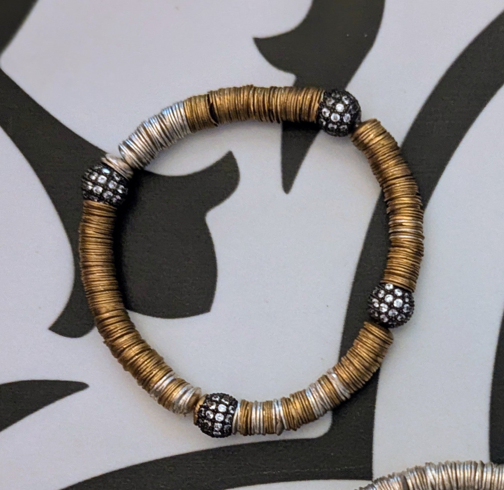 Brass and crystal stretch bracelet