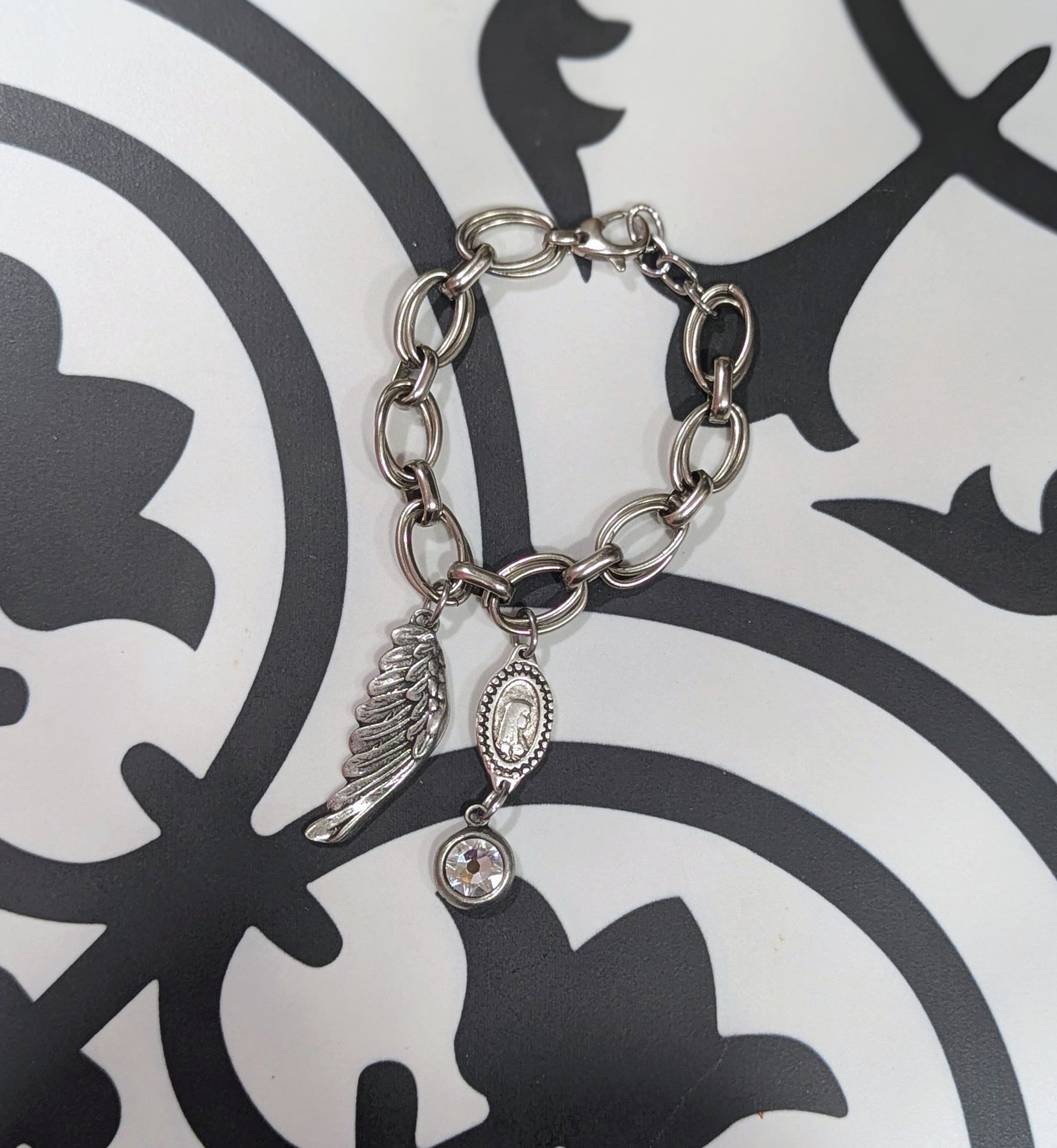 Silver Wing Rosary link bracelet