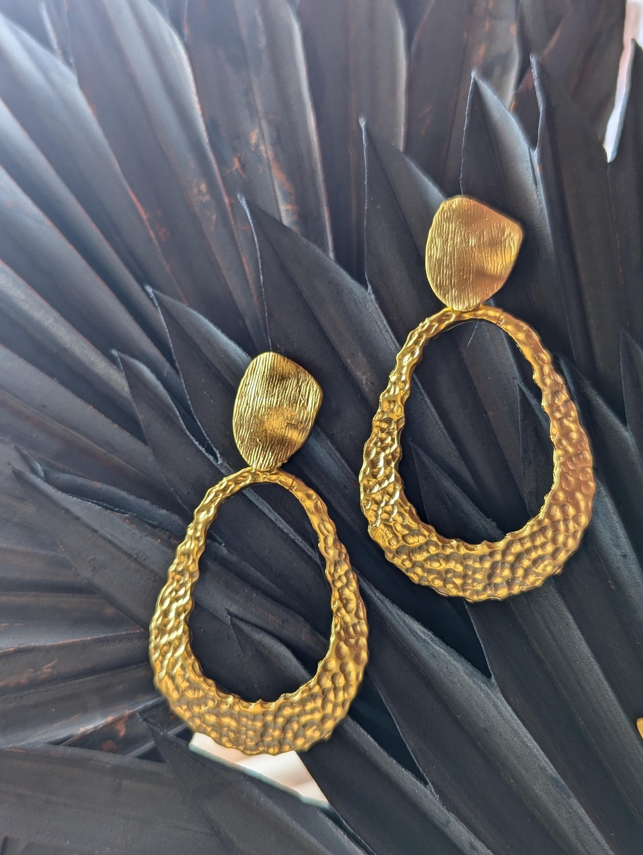 Gold hammered hoop earrings
