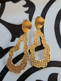 Long matte gold hammered drop earrings