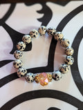 Dalmatian Jasper stretch beaded bracelet with crystal focal bead