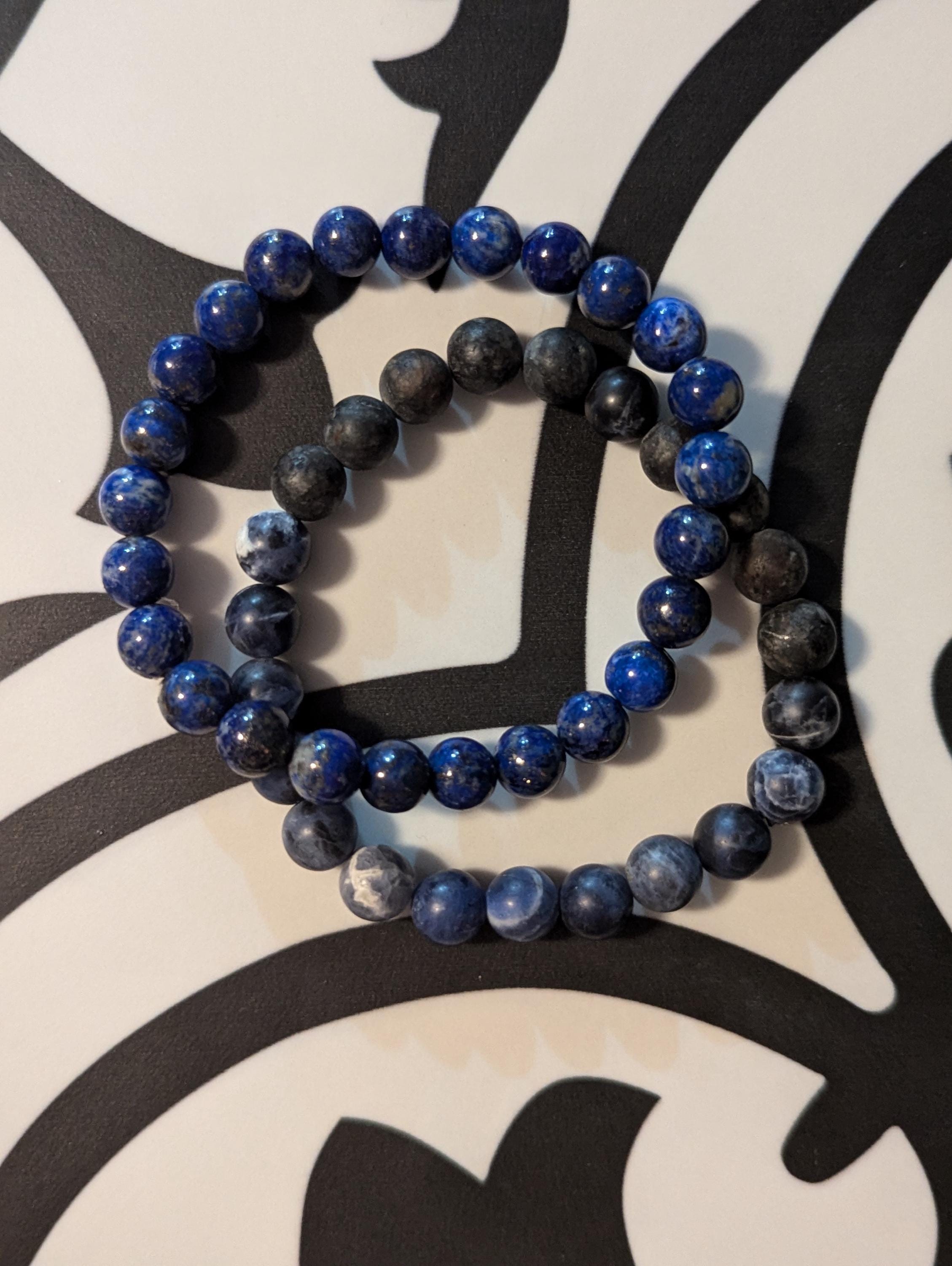 Mens sized Blue Lapis beaded bracelet