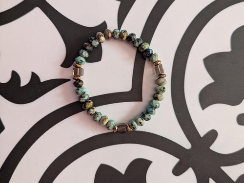 African Turquoise and smoky quartz crystal stretch bracelet