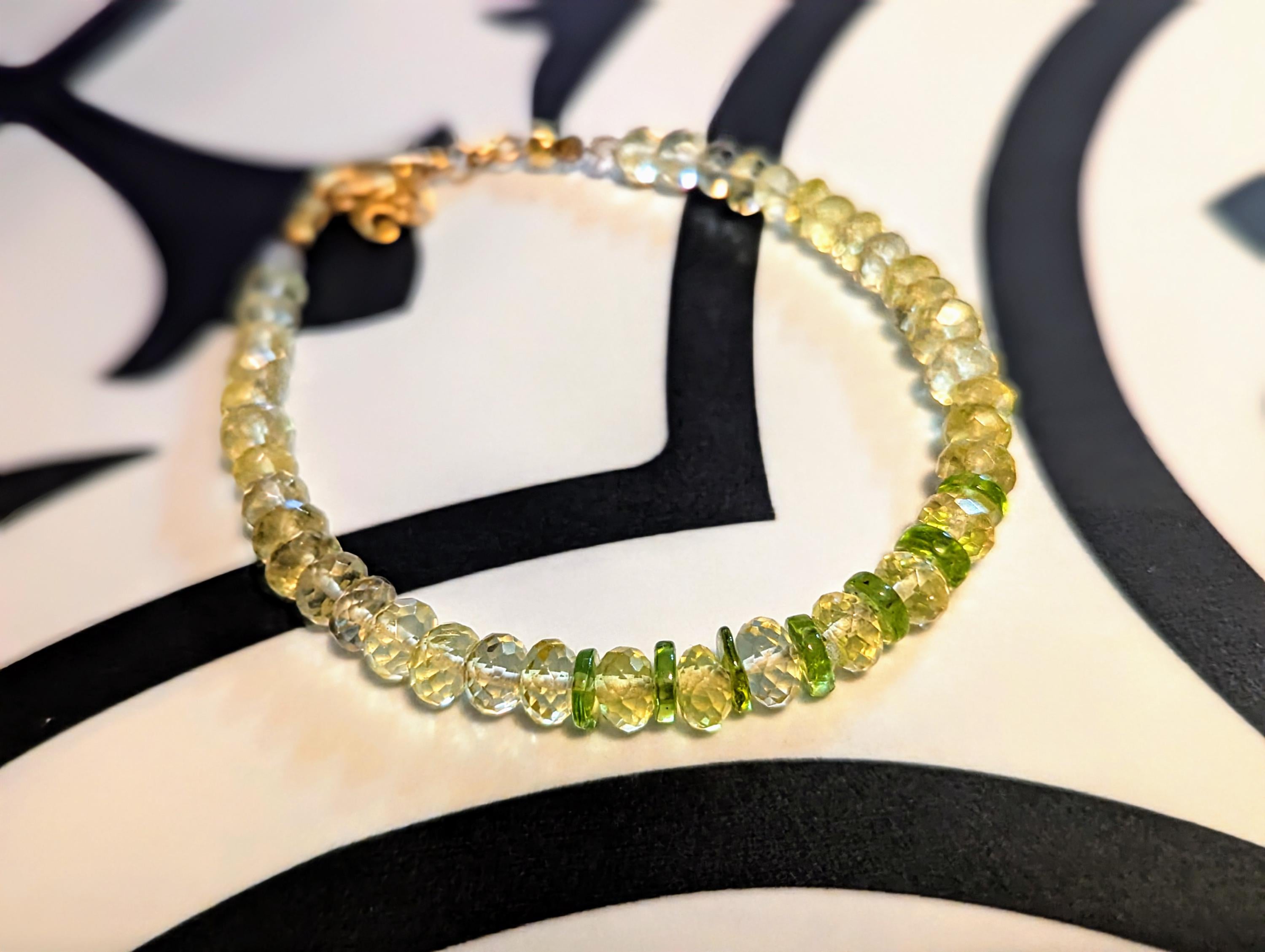 Lemon Quartz crystal and Peridot beaded bracelet