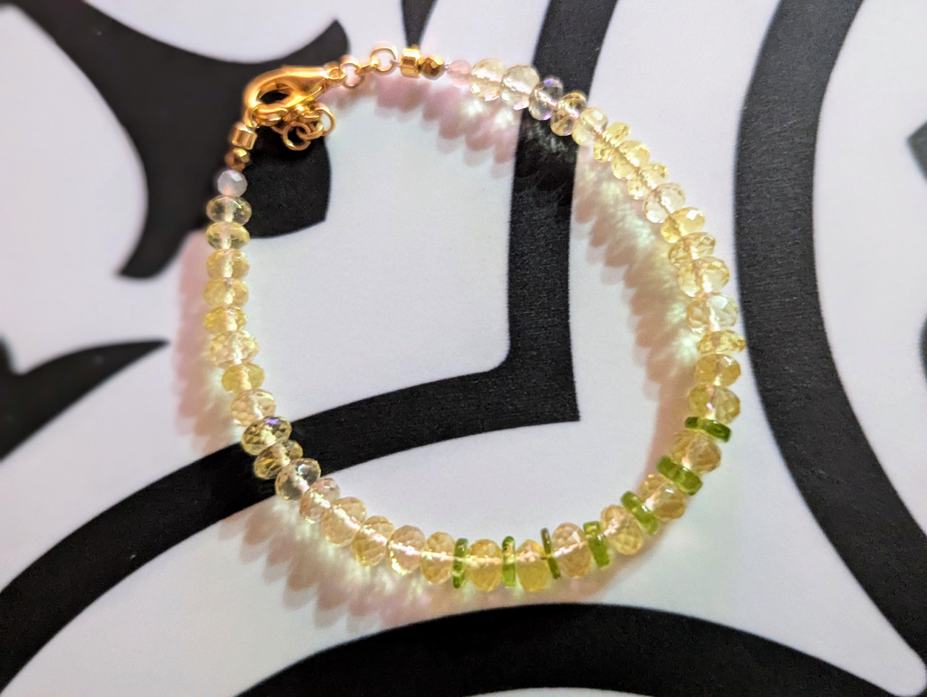 Lemon Quartz crystal and Peridot beaded bracelet