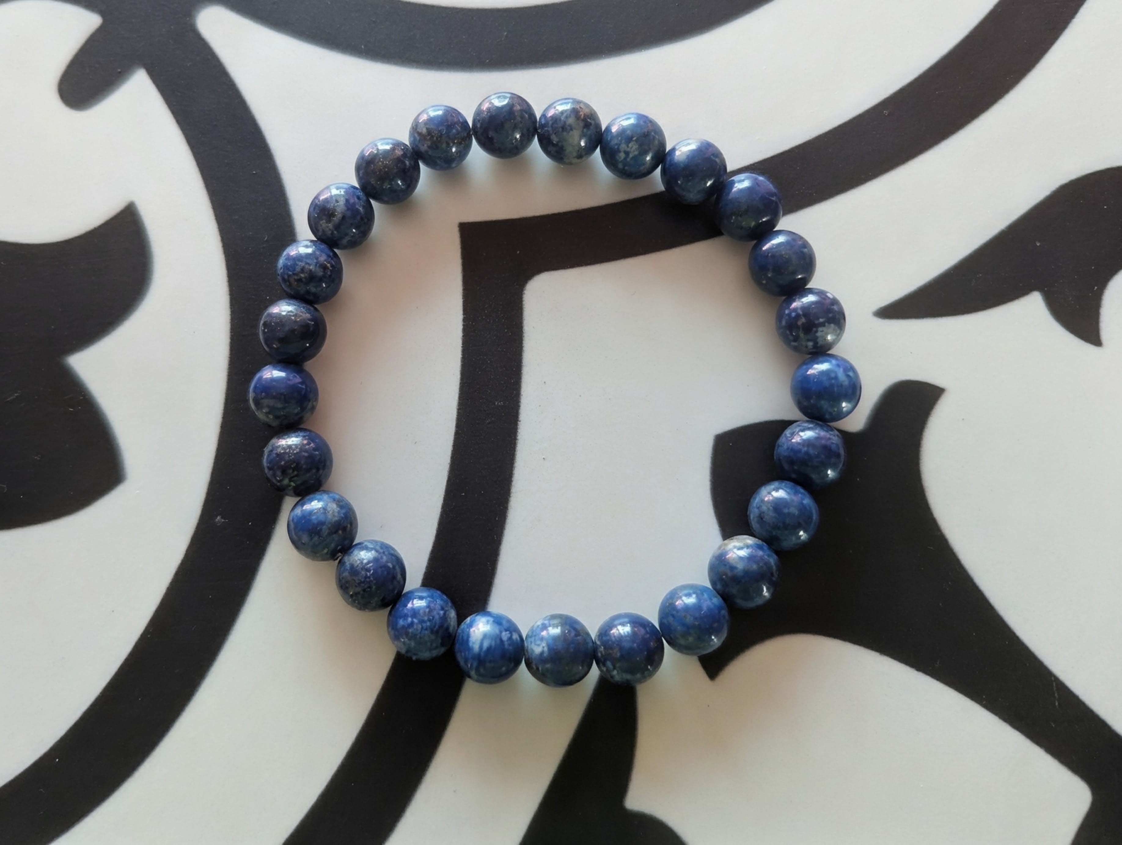 Mens sized Blue Lapis beaded bracelet