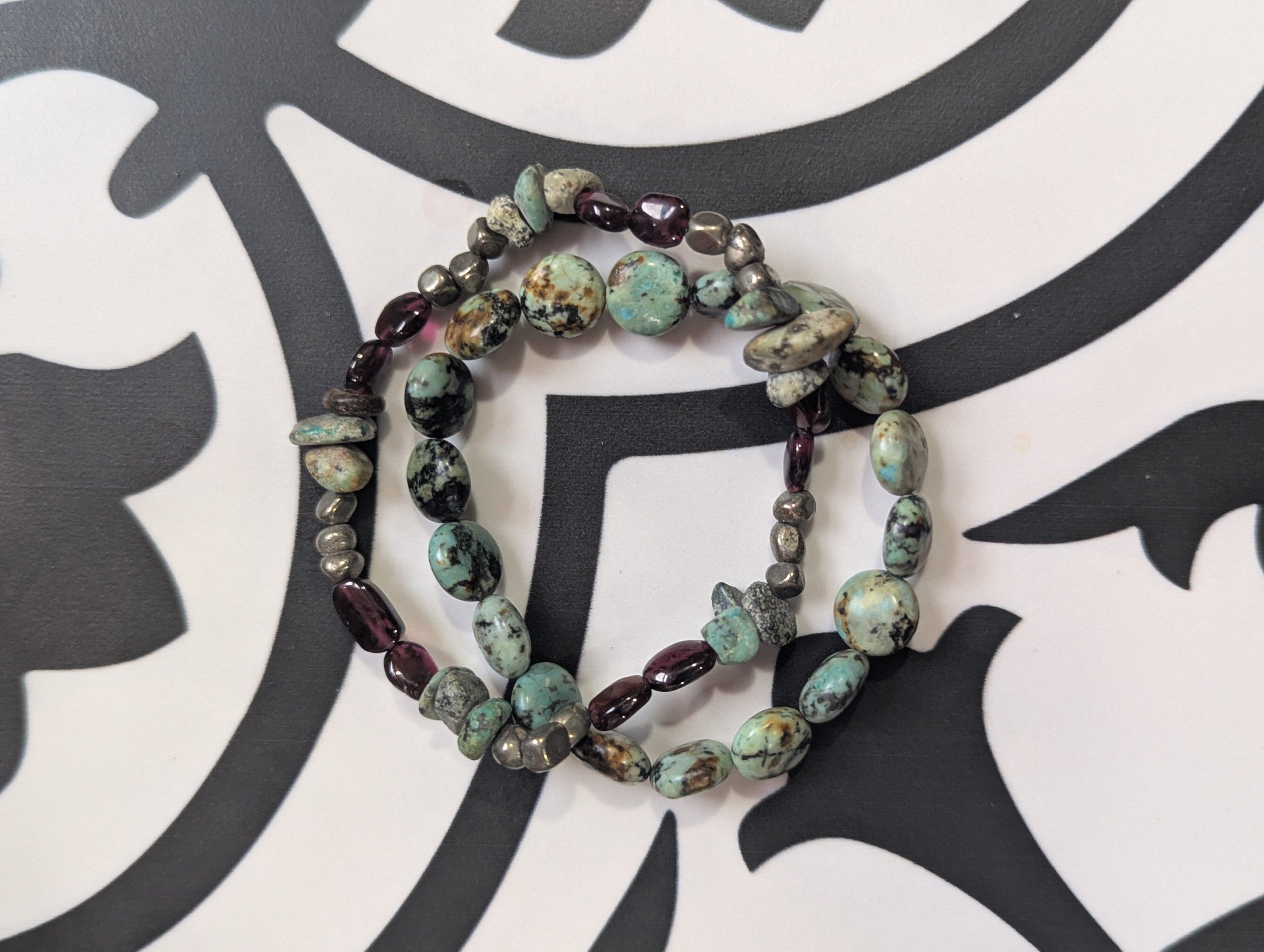African Turquoise and Garnet mini stack