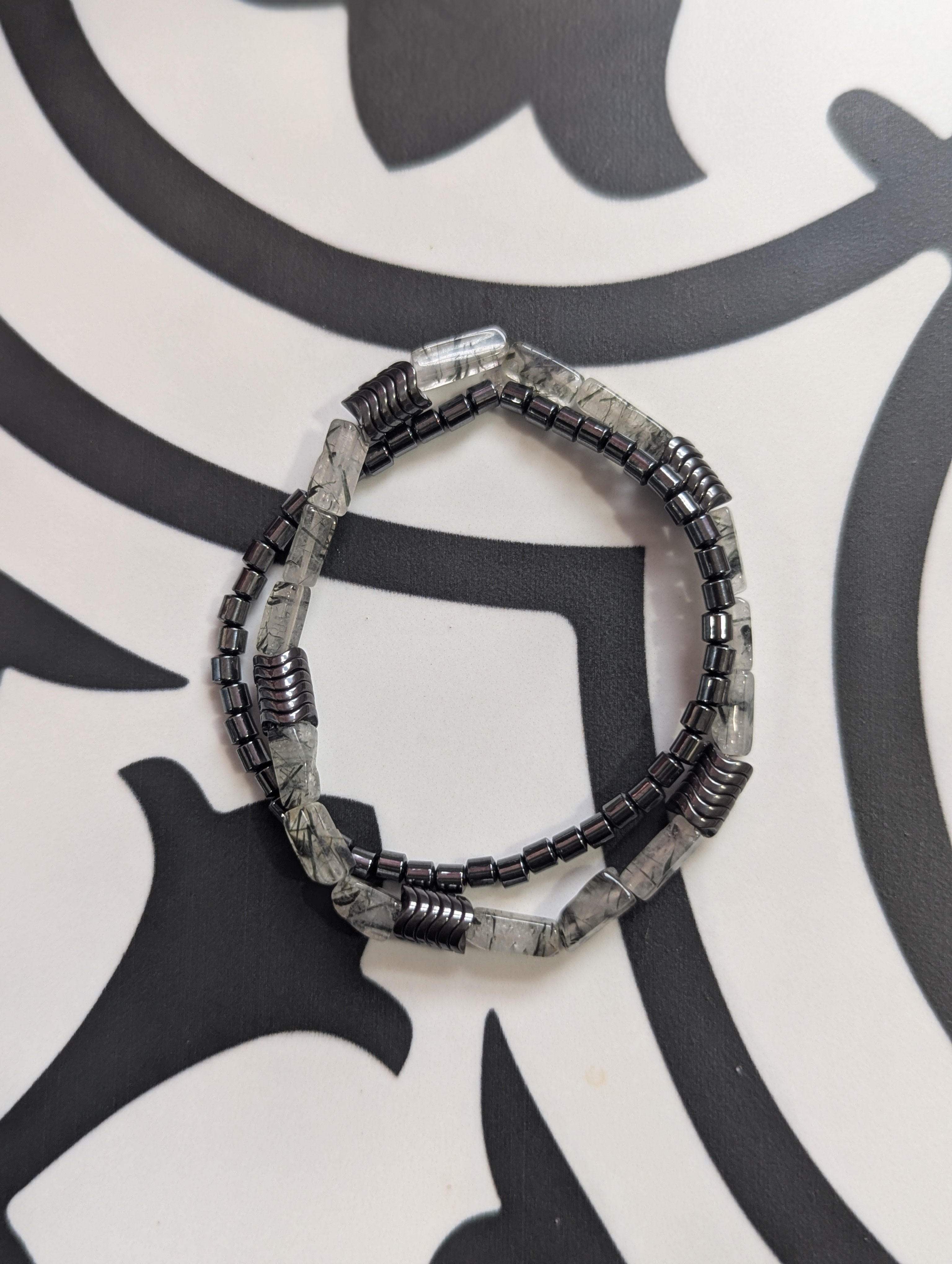 Rutilated and Hematite mini stack